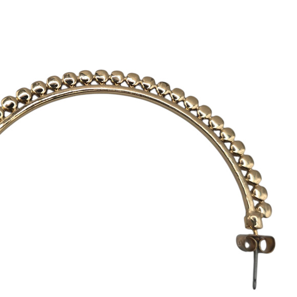 Earrings Gold Tone Beaded Hoop Womens Large Statement Textured Round SKU2404 - Picture 8 of 8